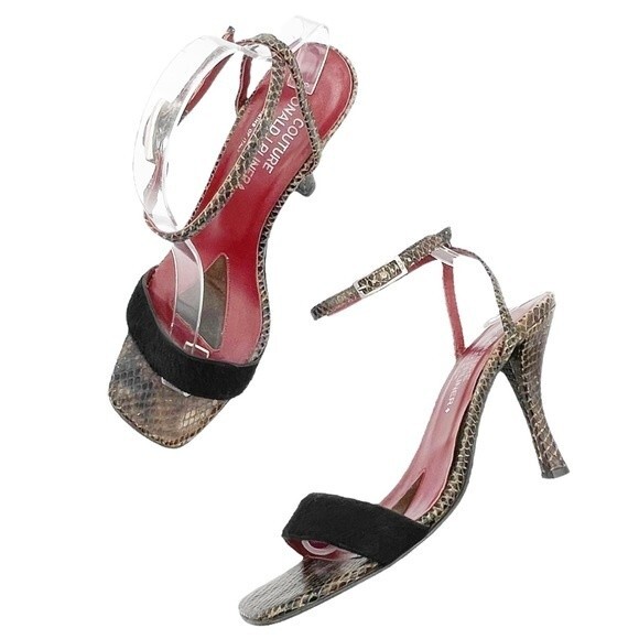 Vintage Donald J Pliner Couture Snakeskin Ankle Wrap Strappy Sandals Size 8.5 - Picture 1 of 15
